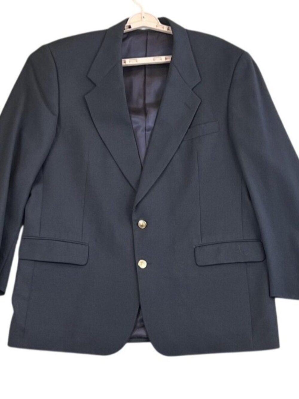 Vintage Davis Aspen 100% Wool Navy Blazer 40R Union Made Canada Gold Buttons